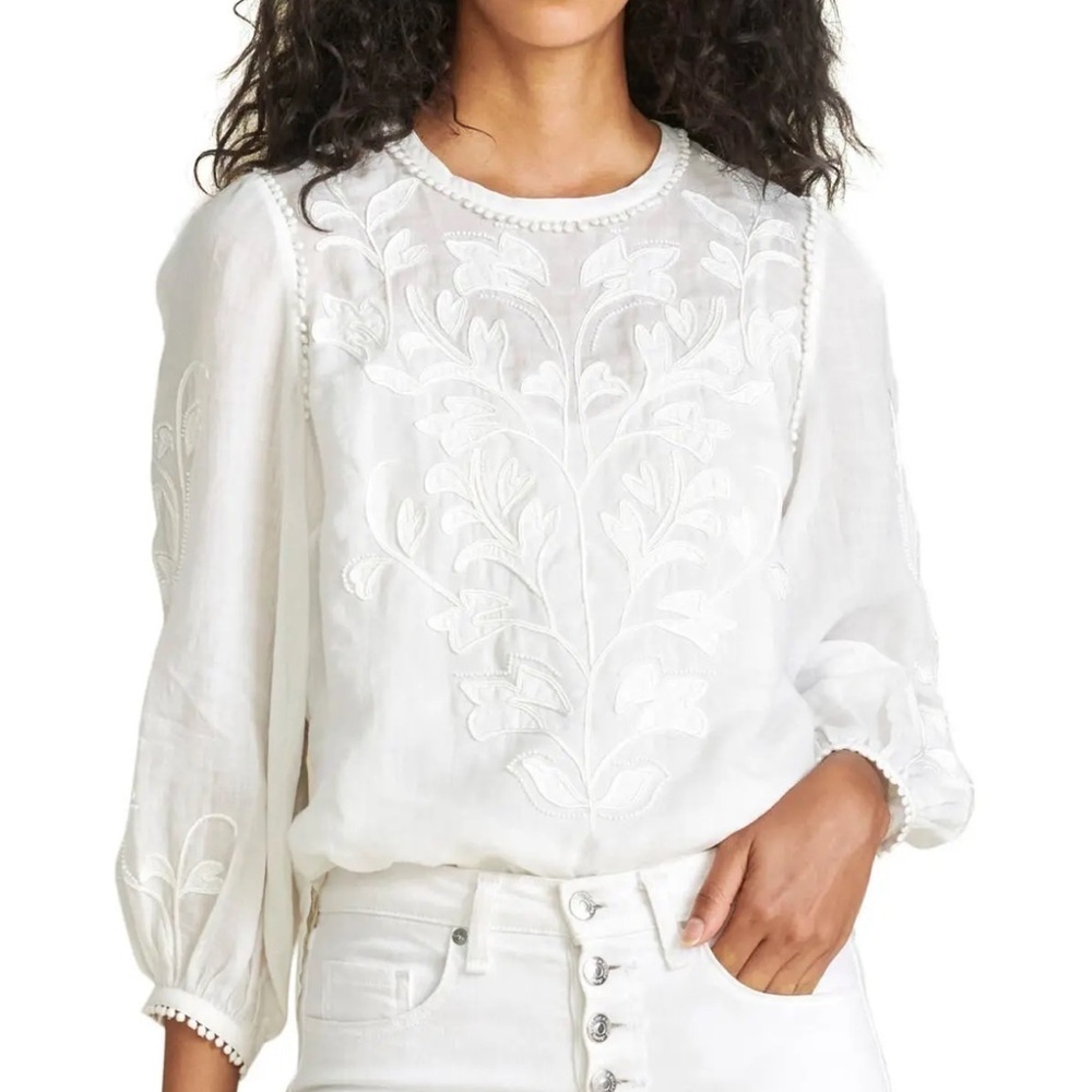 Veronica Beard white Maryana embroidered boho blouse top 2